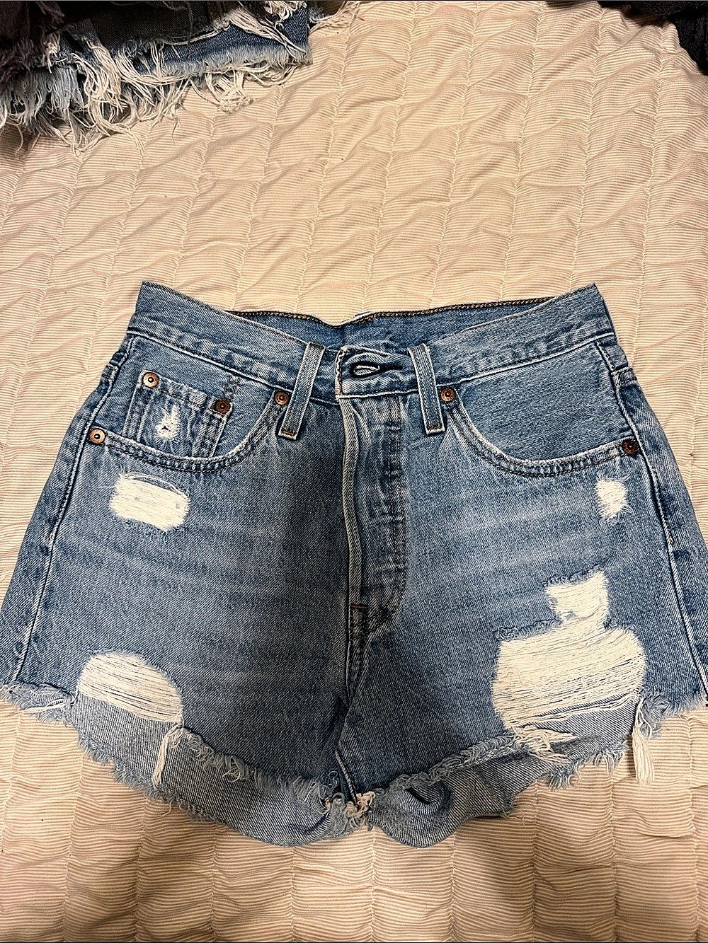 Levi's 501 Distressed Denim Jean Shorts in Blue